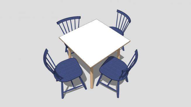 深蓝色地中海餐桌椅SU模型下载_sketchup草图大师SKP模型