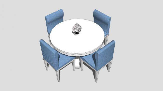 地中海风格淡蓝色餐桌椅SU模型下载_sketchup草图大师SKP模型