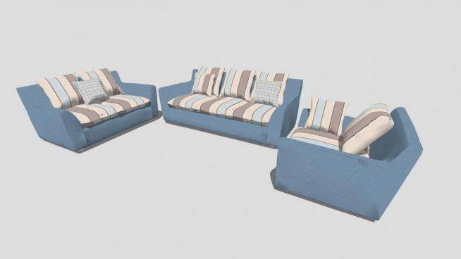 地中海蓝色沙发组合SU模型下载_sketchup草图大师SKP模型