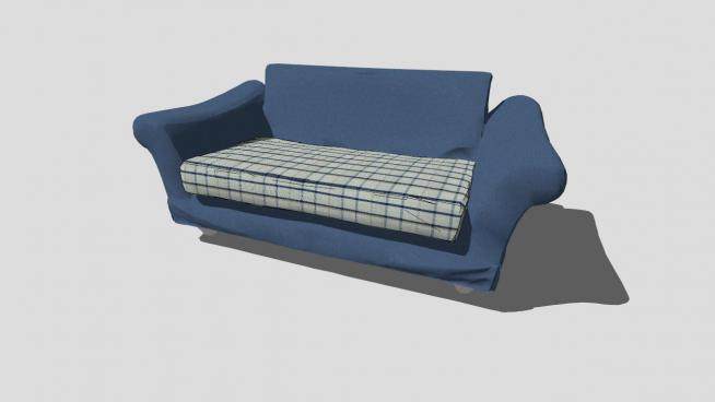 家具地中海风格蓝色双人沙发SU模型下载_sketchup草图大师SKP模型