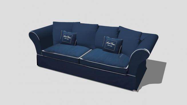 藏蓝色地中海风格双人沙发SU模型下载_sketchup草图大师SKP模型