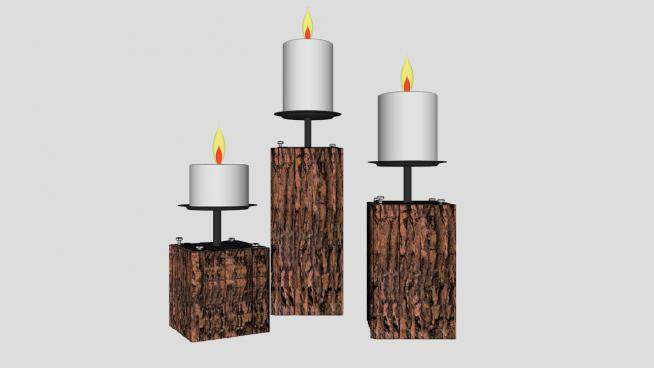 木质烛台和白蜡烛装饰品SU模型下载_sketchup草图大师SKP模型
