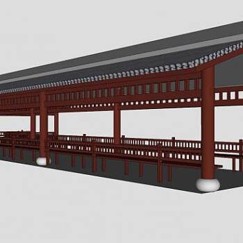 中式走廊廊亭连廊SU模型下载_sketchup草图大师SKP模型