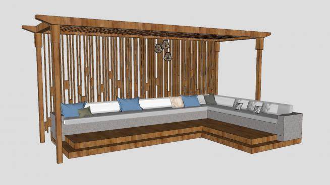 廊架和木质沙发SU模型下载_sketchup草图大师SKP模型