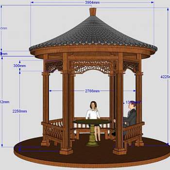 中式圆顶亭子凉亭SU模型下载_sketchup草图大师SKP模型