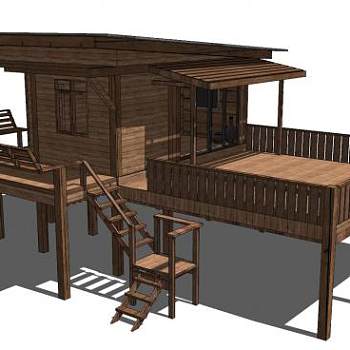 高脚木屋木房子SU模型下载_sketchup草图大师SKP模型