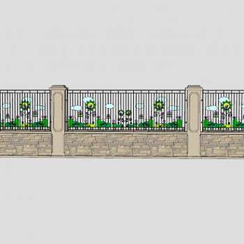幼儿园花草景墙SU模型下载_sketchup草图大师SKP模型