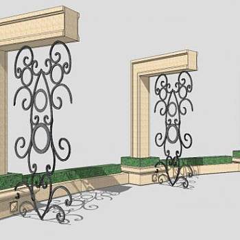 欧式带座的廊架SU模型下载_sketchup草图大师SKP模型