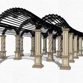 欧式带柱子的廊架SU模型下载_sketchup草图大师SKP模型