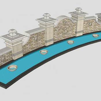 欧式观景水景墙SU模型下载_sketchup草图大师SKP模型