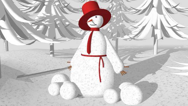 带帽子的雪人和雪景SU模型下载_sketchup草图大师SKP模型