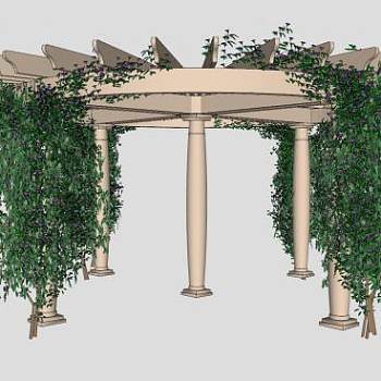 圆形花架藤蔓爬藤植物SU模型下载_sketchup草图大师SKP模型