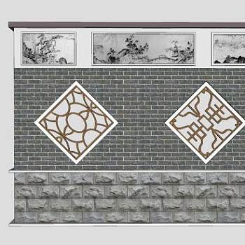 中式景观墙镂空景墙SU模型下载_sketchup草图大师SKP模型