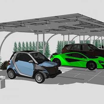 停车位车棚汽车SU模型下载_sketchup草图大师SKP模型