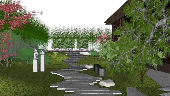 中式屋顶花园景观SU模型下载_sketchup草图大师SKP模型