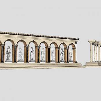 罗马柱廊和欧式人物雕塑雕像SU模型下载_sketchup草图大师SKP模型