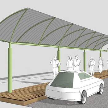 行人钢架挡雨棚SU模型下载_sketchup草图大师SKP模型