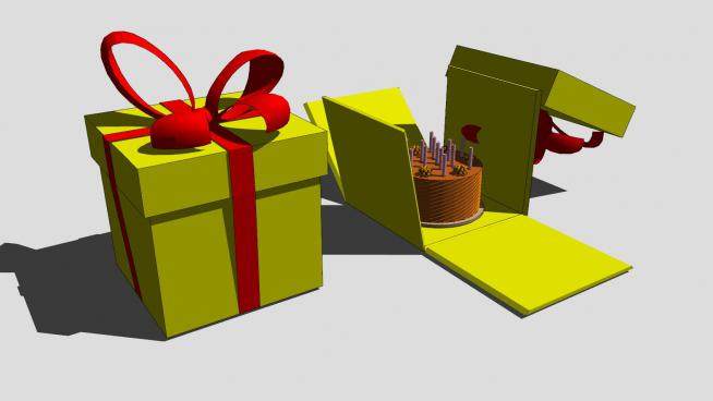 礼品盒和生日蛋糕SU模型下载_sketchup草图大师SKP模型
