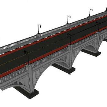 欧式孔桥大桥和路灯SU模型下载_sketchup草图大师SKP模型