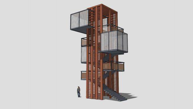 现代木质集装箱高楼建筑SU模型下载_sketchup草图大师SKP模型