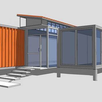 现代集装箱房SU模型下载_sketchup草图大师SKP模型