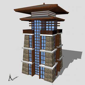 新中式景观塔建筑SU模型下载_sketchup草图大师SKP模型