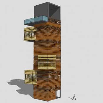 现代木质观光塔SU模型下载_sketchup草图大师SKP模型