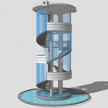 现代水景螺旋塔SU模型下载_sketchup草图大师SKP模型
