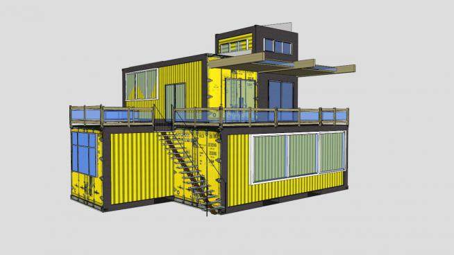 欧式黄色集装箱住宅SU模型下载_sketchup草图大师SKP模型