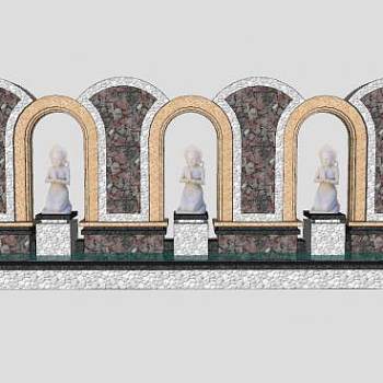 巴厘岛风格景观墙SU模型下载_sketchup草图大师SKP模型