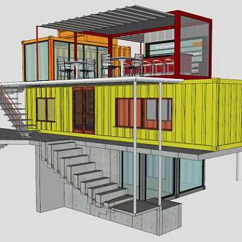 现代酒吧店面集装箱房设计SU模型下载_sketchup草图大师SKP模型