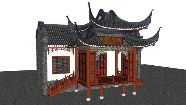 中式古建民居戏台SU模型下载_sketchup草图大师SKP模型