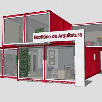 欧式简约红色集装箱住宅SU模型下载_sketchup草图大师SKP模型