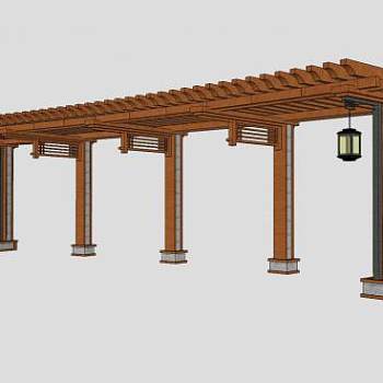 中式防腐木弧形廊架SU模型下载_sketchup草图大师SKP模型