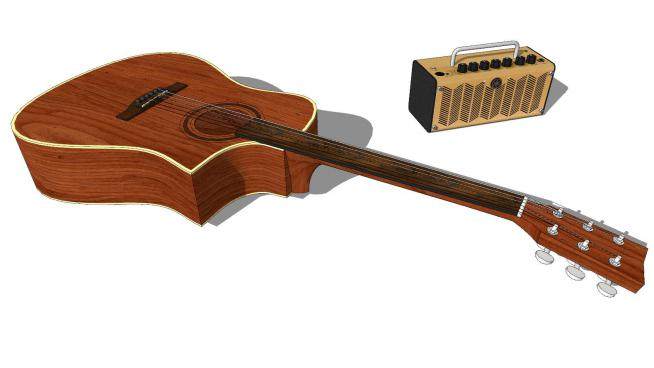 六弦琴木吉他乐器SU模型下载_sketchup草图大师SKP模型