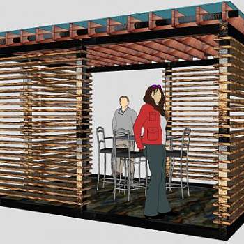 木制庭院花架SU模型下载_sketchup草图大师SKP模型