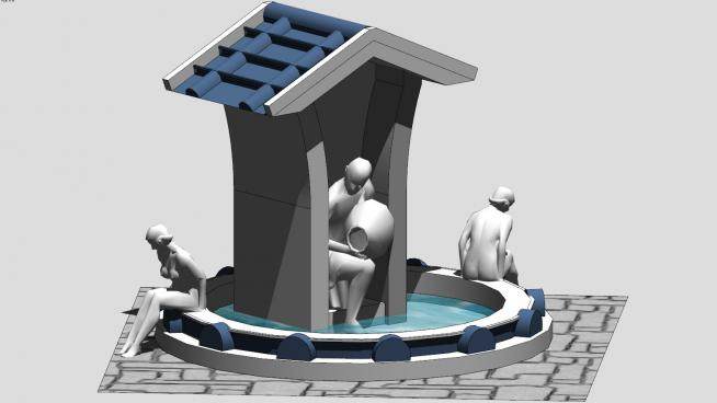 欧式人物雕塑水景喷泉SU模型下载_sketchup草图大师SKP模型