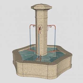 欧简水景喷泉小品SU模型下载_sketchup草图大师SKP模型