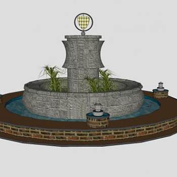 欧式景观喷泉小品SU模型下载_sketchup草图大师SKP模型