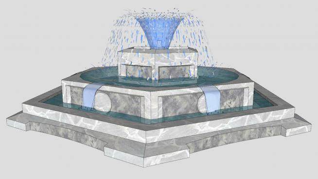 两层欧式石制喷泉水景SU模型下载_sketchup草图大师SKP模型
