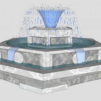 两层欧式石制喷泉水景SU模型下载_sketchup草图大师SKP模型