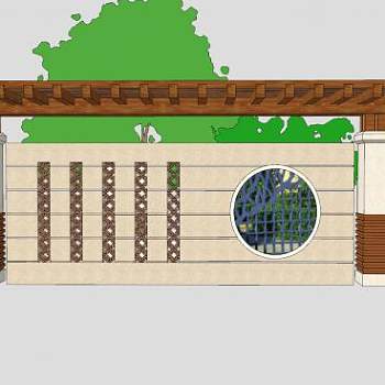 中式防腐木花架景墙SU模型下载_sketchup草图大师SKP模型