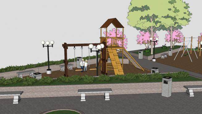 小公园和儿童游乐设施SU模型下载_sketchup草图大师SKP模型