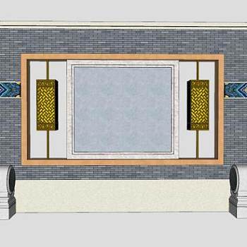 中式景观景墙SU模型下载_sketchup草图大师SKP模型