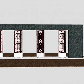 中式景墙大门和珊瑚门SU模型下载_sketchup草图大师SKP模型