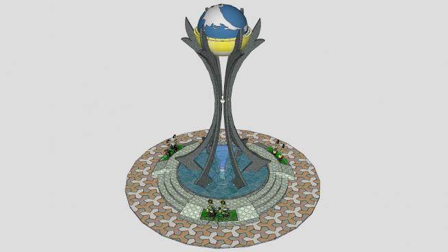 地球雕塑喷泉SU模型下载_sketchup草图大师SKP模型