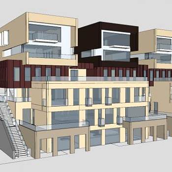 联排别墅户型建筑SU模型下载_sketchup草图大师SKP模型