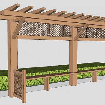 木制廊架和冬青花圃SU模型下载_sketchup草图大师SKP模型