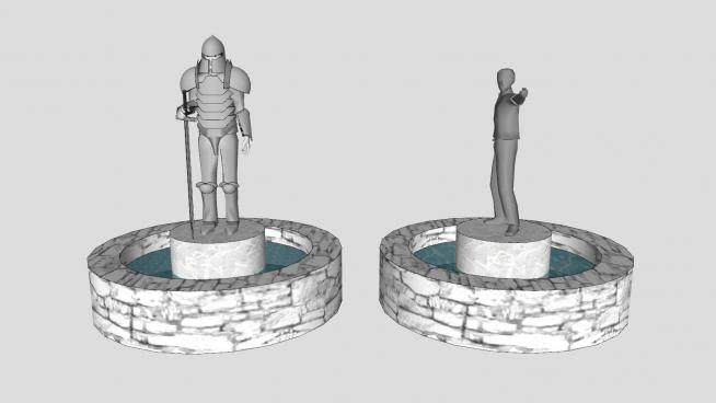 欧式铠甲武士人物雕塑喷泉SU模型下载_sketchup草图大师SKP模型