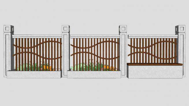 中式围栏围墙景观座椅SU模型下载_sketchup草图大师SKP模型